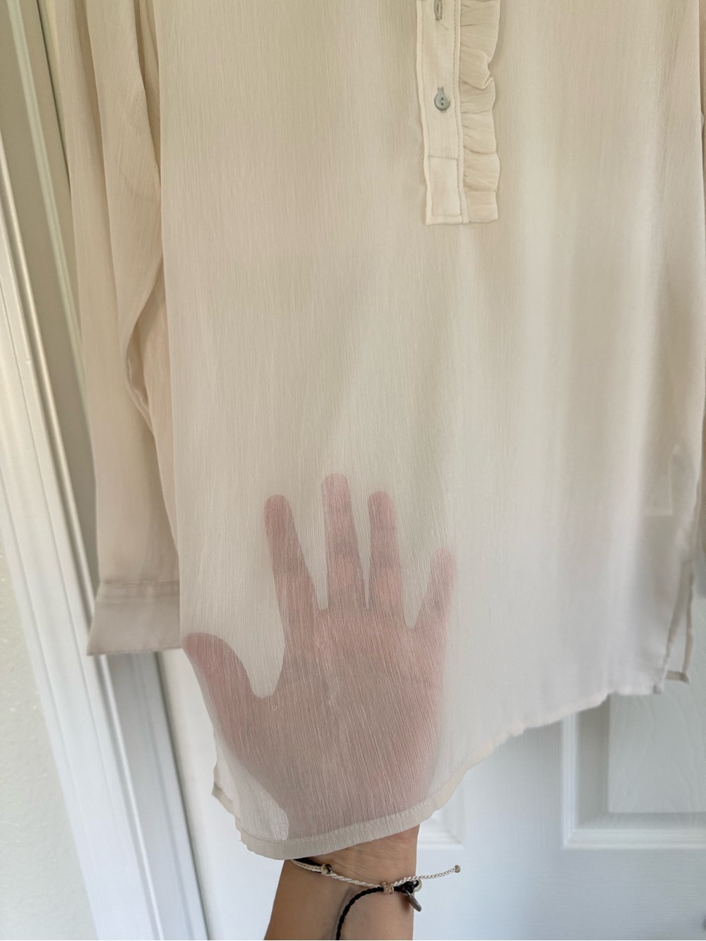 H&M Sheer Ivory Ruffle-Neck Button Blouse - Picture 3 of 5